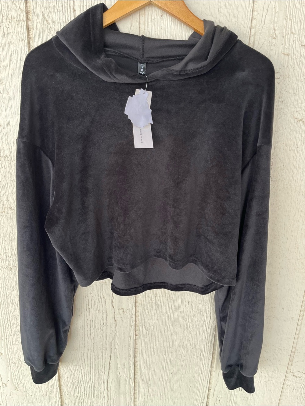 Two2Fly Soft Velour Cropped Hoodie - Black L